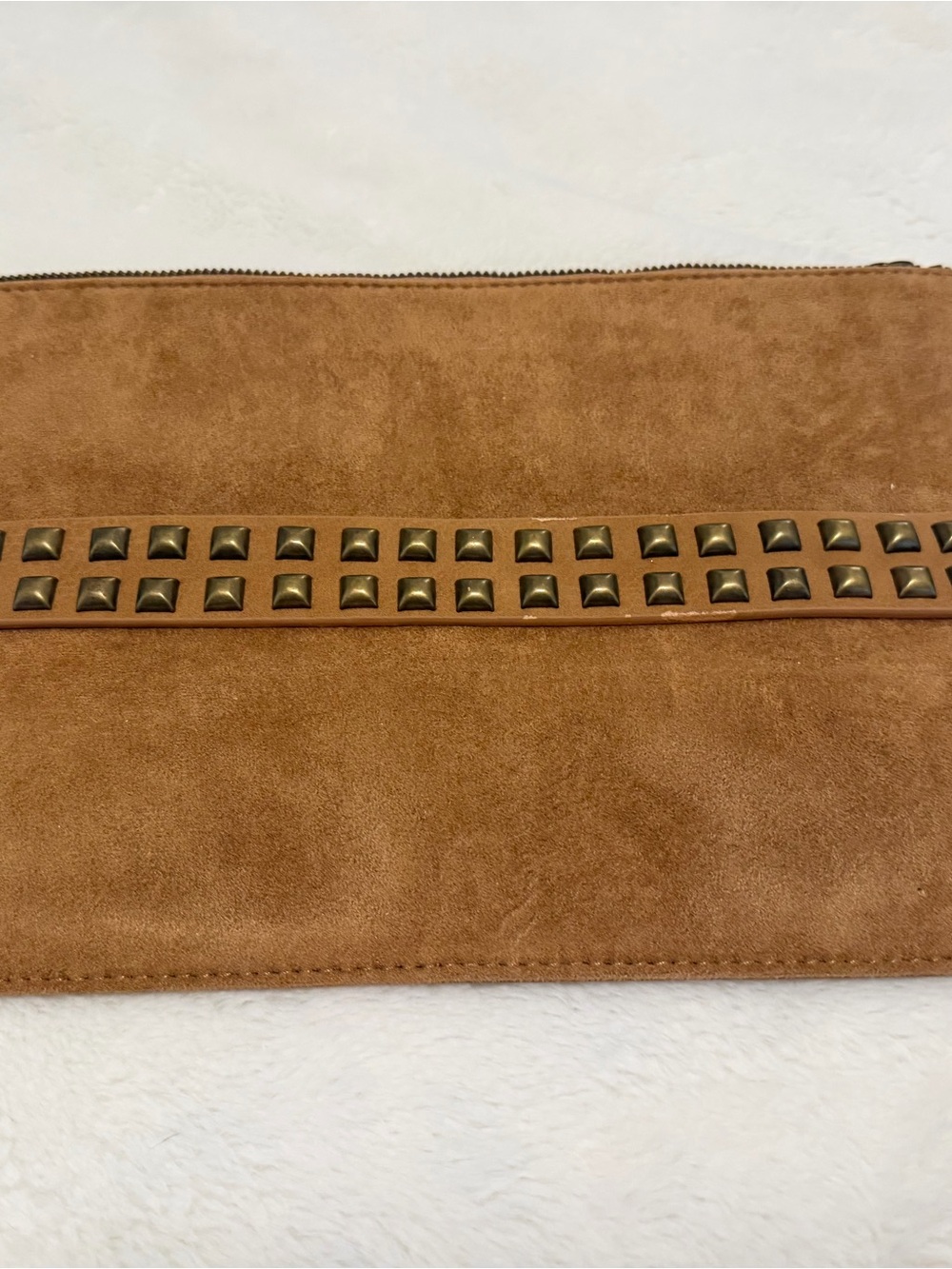 Carlos by Carlos Santana Tan Suede Studded Clutch